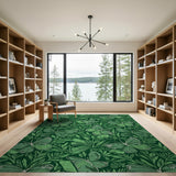 Emerald Green Butterfly Leaf Pattern Area Rug