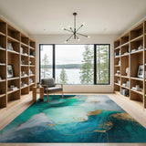 Teal Gold Fluid Abstract Area Rug