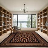 Orange Black Heritage Tribal Area Rug