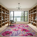 Pink Vibrant Pink Tulip Floral Area Rug