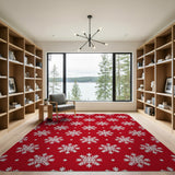 Red Festive Red Snowflakes Area Rug