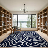 Blue and Teal Navy Abstract Wave Area Rug