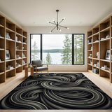 Swirling Entwined Waves Black White Area Rug