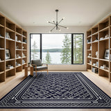 Intricate Black White Geometric Lattice Black and White Rug