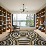 Brown Tan Concentric Circles Geometric Area Rug