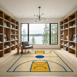 Geometric Basketball Court Line Art Rug