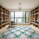 Teal Swirling Vine Lattice Area Rug