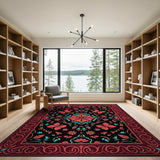 Red Teal Floral Butterfly Persian Area Rug