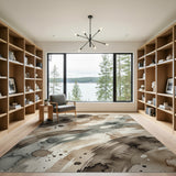 Sweeping Watercolor Abstract Rug in Brown Tan