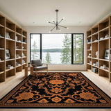 Orange Floral Vintage Black Area Rug