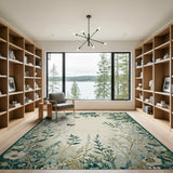 Green Emerald Green Botanical Floral Rug with Butterflies
