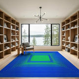 Hypnotic Blue-Teal Concentric Squares Geometric Rug