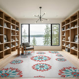 Teal Red Geometric Flower Area Rug