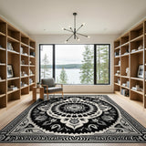 Black White Intricate Persian Mandala Rug