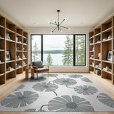 Grey Floral Petal Area Rug