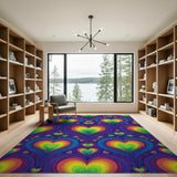 Rainbow Heart Swirl Washable Area Rug