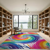 Multi-color and Patterns Vibrant Rainbow Swirl Area Rug