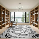 Abstract Swirl Black White Abstract Area Area Rug