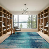 Teal Navy Abstract Brushstroke Area Rug