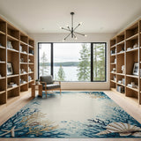 Coastal Seashell Coral Border Area Rug