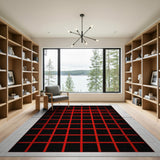 Bold Red Grid Black Area Rug