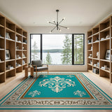 Elegant Teal Damask Medallion Area Rug