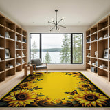 Sunflower Butterfly Border Yellow Area Rug