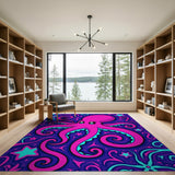 Cute Pink Octopus Kids Area Rug with Stars