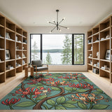 Teal Honeysuckle Floral Area Rug