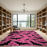 Playful Pink Bats Stars Area Rug