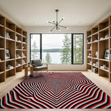 Hypnotic Red Black Swirl Geometric Area Rug