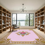 Pink Rose Gold Ornate Floral Vintage Area Rug