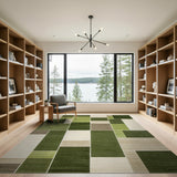 Green Modern Green Geometric Block Area Rug