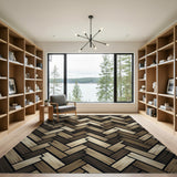 Brown Tan Herringbone Woven Geometric Area Rug