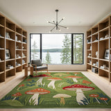 Green Whimsical Mushroom Meadow Area Rug