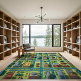 Multi-color and Patterns Vibrant Isometric Cityscape Area Rug