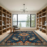 Navy Blue Persian Star Medallion Area Rug