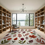 Red Tulip and Maple Leaf Floral Rug