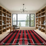 Striped Soccer Field Area Rug in Red Black