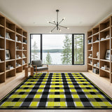 Yellow Black Checkered Distressed Vintage Area Rug