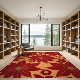 Floral Vintage Red Bold Red Poinsettia Floral Area Rug