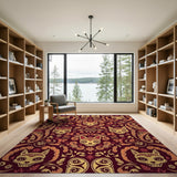 Ornate Maroon Cat Skull Floral Pattern Rug