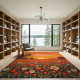 Vibrant Sunset Wildflower Field Rug