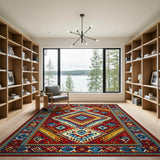 Vibrant Red Geometric Southwestern Area Rug