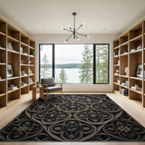 Gothic Tracery Black Gold Area Rug