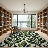 Bold Green Leaf Geometric Area Rug