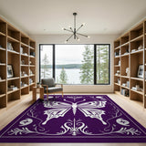 Purple Butterfly Floral Area Rug