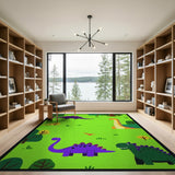 Playful Cartoon Dinosaur Meadow Area Rug
