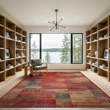 Vibrant Red Patchwork Heritage Tribal Rug