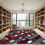 Red and Grey Lattice Woven Area Rug